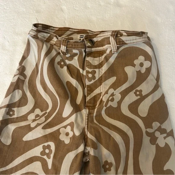 Billabong free fall high waisted wide leg pants orange white 70’s. Floral print - Picture 13 of 16